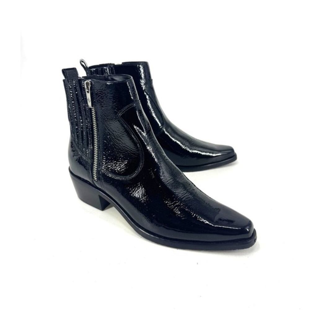 Donald Pliner Marisol Black Patent Leather Western Ankle Boots Size 10M
